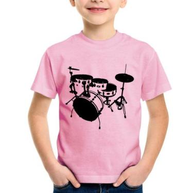 Imagem de Camiseta Infantil Bateria Música Baterista - Foca na Moda, Rosa bebê, 