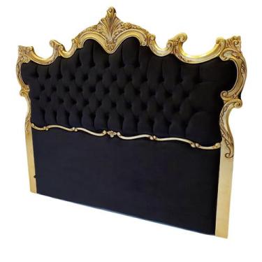 Imagem de Cabeceira Queen Imperial Rainha Madeira Maciça Folheada a Ouro em Velu
