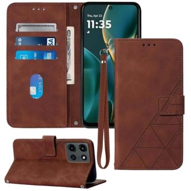 Imagem de Moment Dextrad Capa carteira para Moto G 2025, compartimentos para cartão, alça de pulso, proteção interna de telefone TPU, capa flip de couro PU para Moto G - 2025 (marrom)