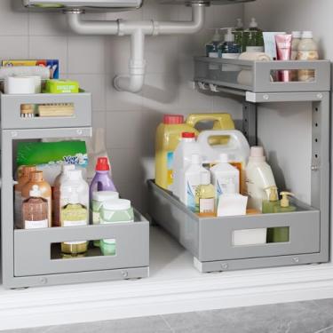 Imagem de Biboraya Pacote com 2 organizadores de armazenamento embaixo da pia, prateleira grande de malha elegante de 2 camadas para organização de armários de cozinha e banheiro, design em forma de L e altura