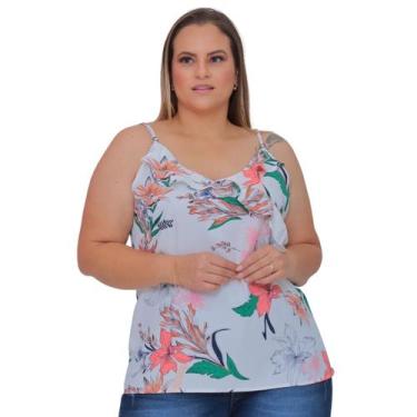 Imagem de Regata Alcinha Crepe Estampada com Alça Regulável e Babados Plus Size 