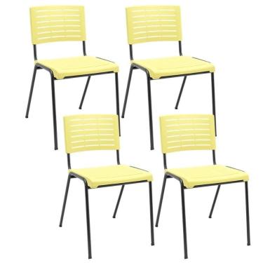Imagem de Kit 04 Cadeiras Empilhável Fixa Escritório Multiuso Base Preta Kimi P03 Amarelo - Lyam Decor