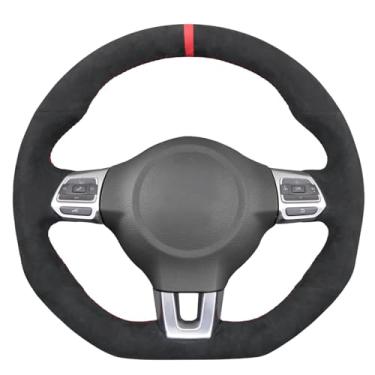 Imagem de MEWANT Capa de volante costurada DIY para Golf 6 (VI) GTI 2009-2014/Polo GTI 2014/Polo (R-Line) 2014/Scirocco 2009-2014/CC (R-Line) 2014-2018/Tiguan (R-Line)