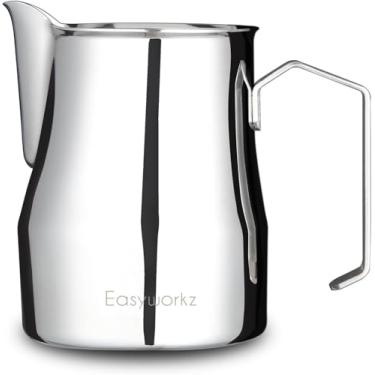 Imagem de Easyworkz Jarro de café expresso vaporizante de aço inoxidável para espumar café Picther Milk Jug Cappuccino Latte Art Cup (prata, 450ml)