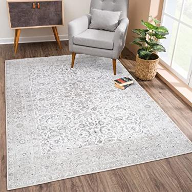 Imagem de Bloom Rugs Tapete lavável antiderrapante 1,2 m x 1,8 m - Bege/Off White Tapete de área com bordas tradicionais para sala de estar, quarto, sala de jantar e cozinha - Tamanho exato: 1,2 m x 1,8 m