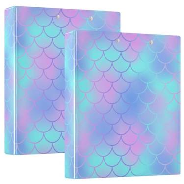 Imagem de Fichário com 3 argolas em escala de sereia, tamanho A4, capa dura decorativa colorida com bolsos internos, roxo, azul, rosa, organizador para casa, escola, escritório, material