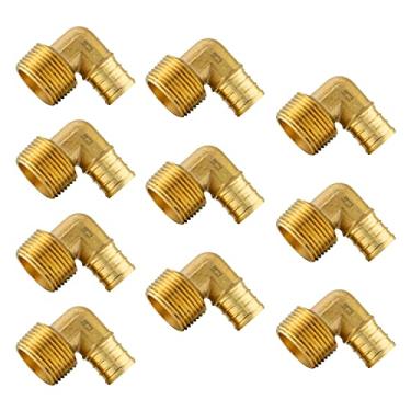Imagem de (Pacote com 10) Efield Pex 3/10.2 cm x 3/10.2 cm Macho Rosqueado NPT Cotovelo Latão Crimpagem Conexões