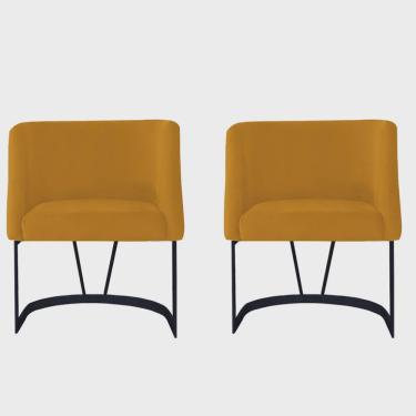 Imagem de Kit 02 Poltrona Cadeira Aurora Luxo Confort Industrial Ferro Preto Suede Mostarda - Ahz Móveis