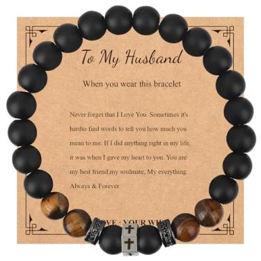 Imagem de AZFEIYA Pulseira masculina de cruz, presente de cruz de páscoa, olho de tigre, pulseira de cruz religiosa, confirmação de batismo, presentes cristãos para pai, marido, homens, Large, Cristal, Sem