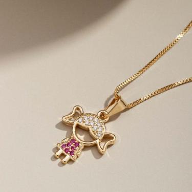 Imagem de Colar Pingente Menina (Filha), Semijoia, Ouro 18K - SEM MARCA, Rosa