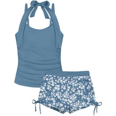 Imagem de Maiô TALLWH Girls Tankini, tamanho 10, floral, 2 peças com sutiã