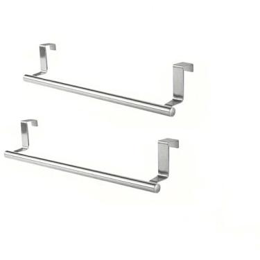 Imagem de Toalheiro sobre a porta, suporte para toalhas, suporte para pendurar, toalheiro de cozinha, aço inoxidável, banheiro, armário de cozinha, rack antiperfurante, 2 peças, L