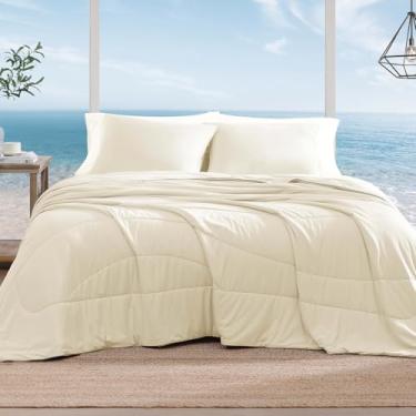 Imagem de Monbix ChillChilla edredom King com 3 peças, cobertores refrescantes para dormir quente e suores noturnos, conjunto de edredom king size de verão dupla face, cobertor respirável e leve branco