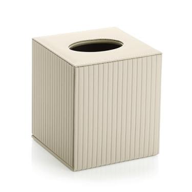 Imagem de Kokone Capa de caixa de lenços de couro PU, suporte de lenços quadrado, padrão de listras marfim, capa de caixa de lenços decorativa com base de fecho magnético, dispensador de cubo de lenços moderno