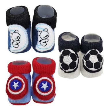 Imagem de Meia 3d bebê pantufa personagens com 3 pares menino - LET BABY BOLSAS 