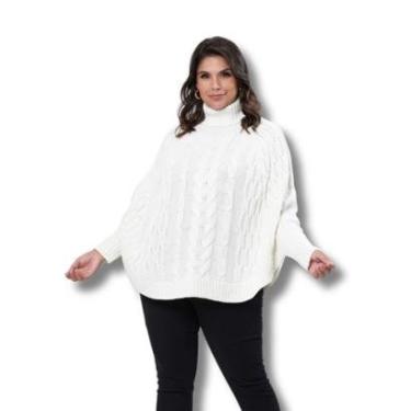 Imagem de Poncho Capa Pelerine Xale Feminino de Tricot Grosso Elegante Inverno TR8640 Cor:;Tamanho:M-Feminino