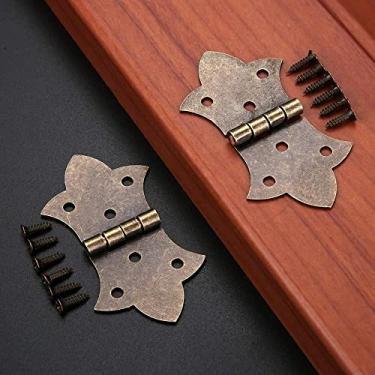 Imagem de Ferrolho de trava antiga, dobradiças de ferro de bronze retro, conectores de dobradiças de tope, 2 dobradiças de flores de bronze antigo/dourado, ferragens para móveis de bricolagem, bronze