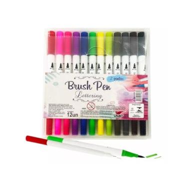 Imagem de Caneta 2 Pontas Lettering Fineliner Brush Pen 12 Cores