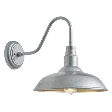 Imagem de GOALPLUS Luminárias De Celeiro Tipo Pescoço De Ganso De 14 Pol. Para Pátio, Luminárias De Parede Externas Com Acabamento Galvanizado Para Fazenda, Arandela De Parede Estilo Celeiro Para Garagem, Por