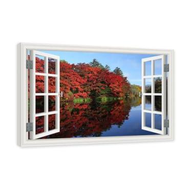 Imagem de PY3H69 Arte de parede em tela de janela aberta, impressão natural em tela. Lindo cenário de montanha 33 cm, decoração de parede de paisagem de janela, decoração de casa moderna. Moldura interna de 60