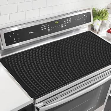 Imagem de LOPNUR Capa de fogão elétrico para fogão, tapete de silicone de 91 cm x 53 cm para cobertura de fogão de vidro, protetor de fogão de indução resistente ao calor, protetor de fogão de vidro de cozinha