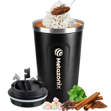 Imagem de Metazonix - Caneca de café de viagem - Caneca de café de aço inoxidável 362.9 g - Caneca de viagem de café à prova de vazamento - Caneca de café isolada com tampa - Copo de café de viagem - Preto