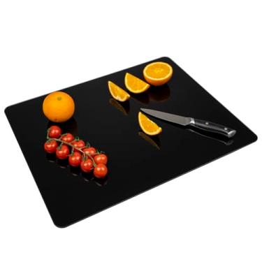 Imagem de Tábua de corte de vidro temperado para cozinha, tábua de corte de 40,6 x 50,8 cm com pés antiderrapantes para bancada, lavável na lava-louças, placa de canto arredondada, resistente a quebras, calor e