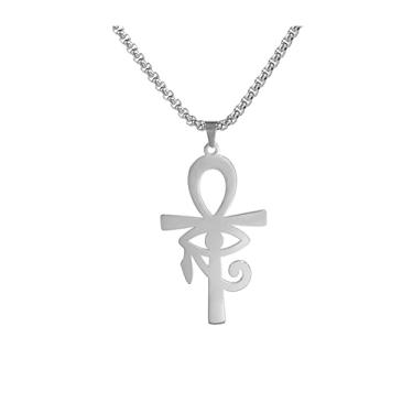 Imagem de VASSAGO Colar Ankh Cruz Olho de Hórus Copta Ankh Cruz Pingente Religioso Olho de Hórus Colar Aço Inoxidável Antigo Olho de Hórus Proteção Joias Presente para Homens Mulheres, Medium, Aço inoxidável
