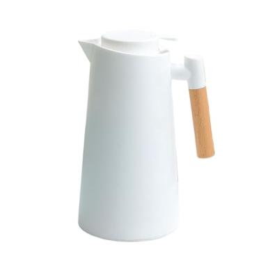 Imagem de Garrafa Térmica De Água 1000ml Com Termômetro Digital LED Para Chás Café Cabo Em Madeira Design Elegante(T-Branco)