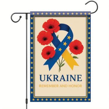 Imagem de Starlit Patio Bandeira patriótica de jardim memorial da Ucrânia 30,5 x 45,7 cm fita azul amarela dupla face bandeira de flor de papoula banner externo decoração de quintal Remember Honor Star Border