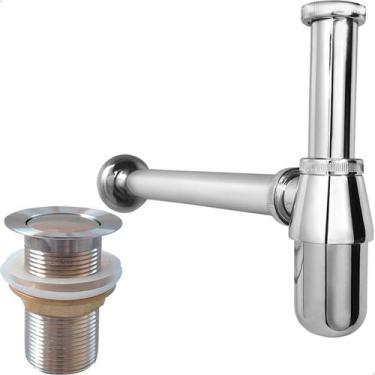 Imagem de Kit Sifão Copo Cromado Metal 1 1/4 E Valvula Click Inox 40mm Pia Lavat