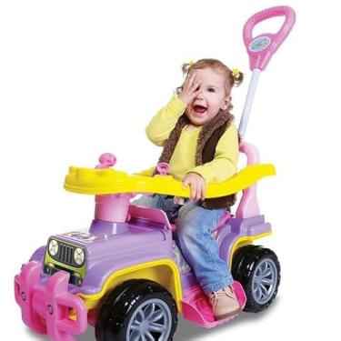 Imagem de Carrinho de Passeio Infantil com Empurrador Bebê Menina 9 Meses com Buzina e Anel de Proteção Roxo