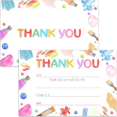 Imagem de Pintura artística infantil "Fill in the Blank Thank You Cards" para decoração de artigos de festa de aniversário, notas de agradecimento para meninos ou meninas, 20 cartões com 20 envelopes