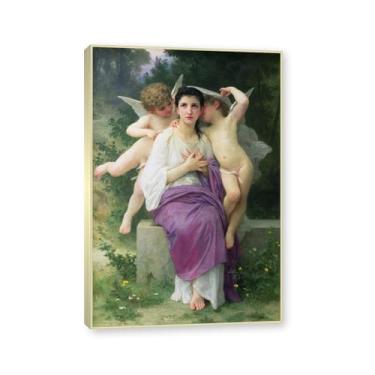 Imagem de NHLDZYH Moldura dourada champanhe. Impressões de arte William Adolphe Bouguereau - Pintura de retrato - (O Despertar dos Corações) - Pôster temático de mitologia grega - Pôster de decoração de parede