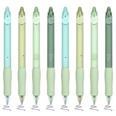 Imagem de BAYTORY 8 canetas de gel apagáveis retráteis fofas, caneta de tinta azul e preta com borracha transparente, escrita suave confortável de usar para anotações, marcação, planejador, palavras cruzadas (verde)
