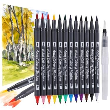Imagem de Marcadores de aquarela misturáveis de 12 cores 2025 canetas de tinta de ponta dupla com 1 pincel de água, conjunto de marcadores de desenho com ponta de pincel flexível para artistas e iniciantes