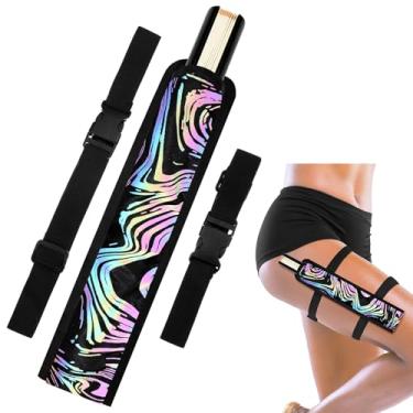 Imagem de Cosblank Coldre de fã Summer Rave Suporte de ventilador dobrável bolsa de mão dobrável com cinto de cintura para festa na coxa (estilo vórtex)