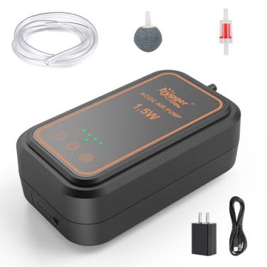 Imagem de hygger Bomba de ar de aquário, bomba de oxigênio portátil recarregável com saídas únicas/duplas, borbulhador de ar alimentado por bateria ultra silenciosa para aquário de peixes de até 80 litros com