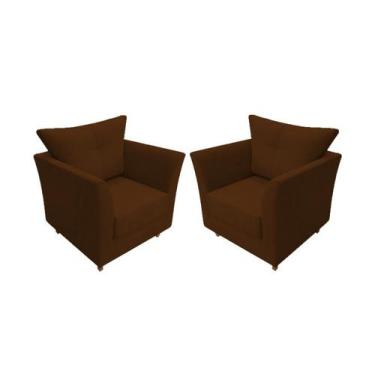 Imagem de Kit 2 Poltronas Decorativa Isis Couro Marrom Pés Madeira Mz Decor - Ma