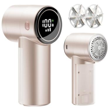 Imagem de Barbeador de tecido, barbeador de fiapos recarregável com visor digital, barbeador de suéter de 3 velocidades com lâminas de 6 folhas, removedor de fiapos portátil elétrico para remover bolinhas para