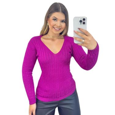 Imagem de Blusa Feminino FMF Suéter de Tricô Manga Longa Cor:;Tamanho:Único-Feminino