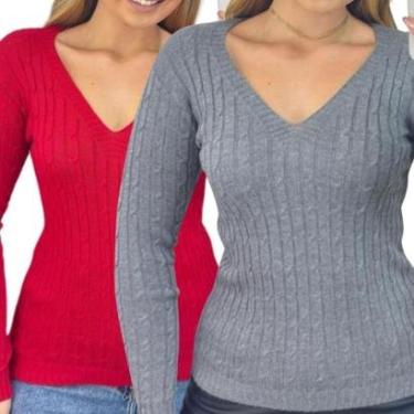 Imagem de Kit 2 Blusas Industrie Femininas Suéter Malha Tricô e Chumbo Manga Longa Tamanho:Único;Cor:-Feminino