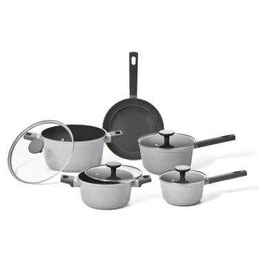 Imagem de Oikos - Jogo Panelas Antiaderente Cerâmico 5 Peças para Fogão por Indução, a Gás, Elétrico e Vitrocerâmico Cor Cinza Mou Trufa