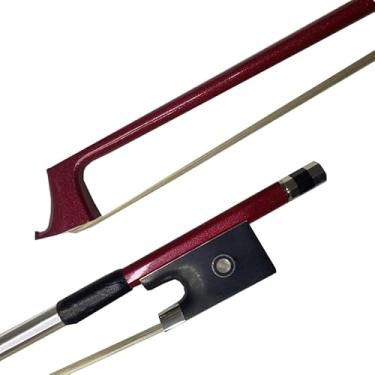 Imagem de arco de violino de fibra de carbono vermelho ébano pelo de cavalo branco 4/4,3/4,/1/2,1/4 (4/4)