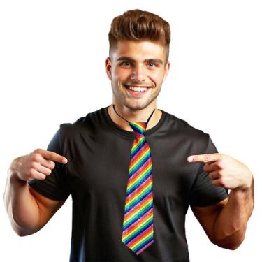 Imagem de Gravata Rainbow Arco-Íris LGBT - Festa Fantasia Cosplay: Nó Pronto Reg
