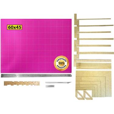 Imagem de Base Corte 60 Régua Inox 60cm Estilete Gabarito Cartonagem R - De Acor