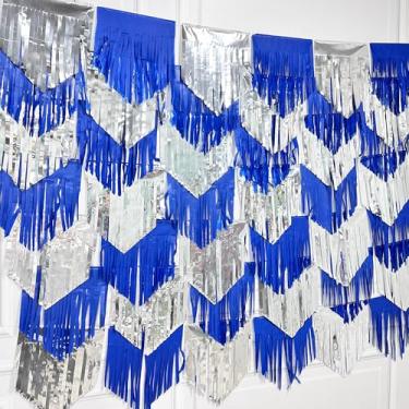 Imagem de pinkblume Pano De Fundo Com Borlas Azuis Prateadas, Papel Seda, Folha Metálica, Franjas, Enfeites Natal, Guirlanda, Serpentina, Banner Para Aniversário, Formatura, Casamento, Chá Bebê, Despedida Sol