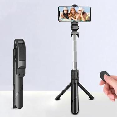 Imagem de Bastão Pau de selfie Tripé Retrátil Com Luz LED Controle Bluetooth Celular (Sem Luz (preto))