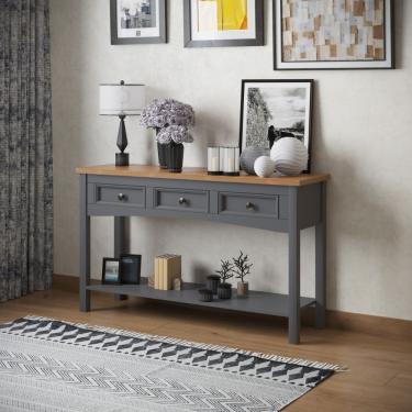 Imagem de Mesa Aparador 3 Gavetas 1 Prateleira Veneza Cinza