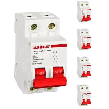 Imagem de 5 Disjuntor Bipolar 20 Amperes C Ourolux